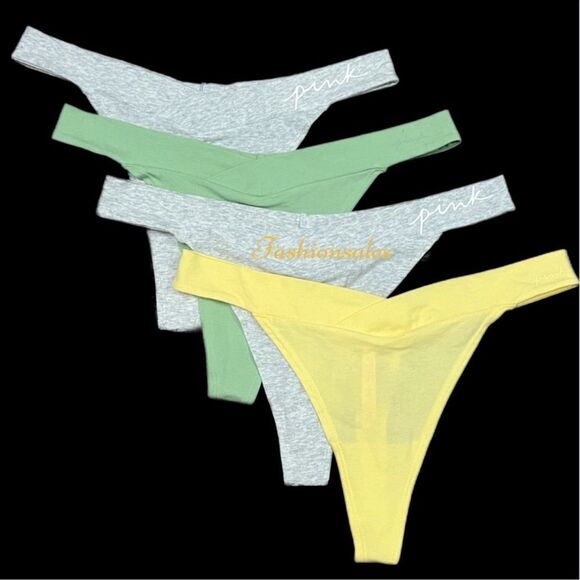 Victorias Secret Pink Set of 4 Soft Cotton Thong Panty Gray Green Yellow XXL - Picture 1 of 8